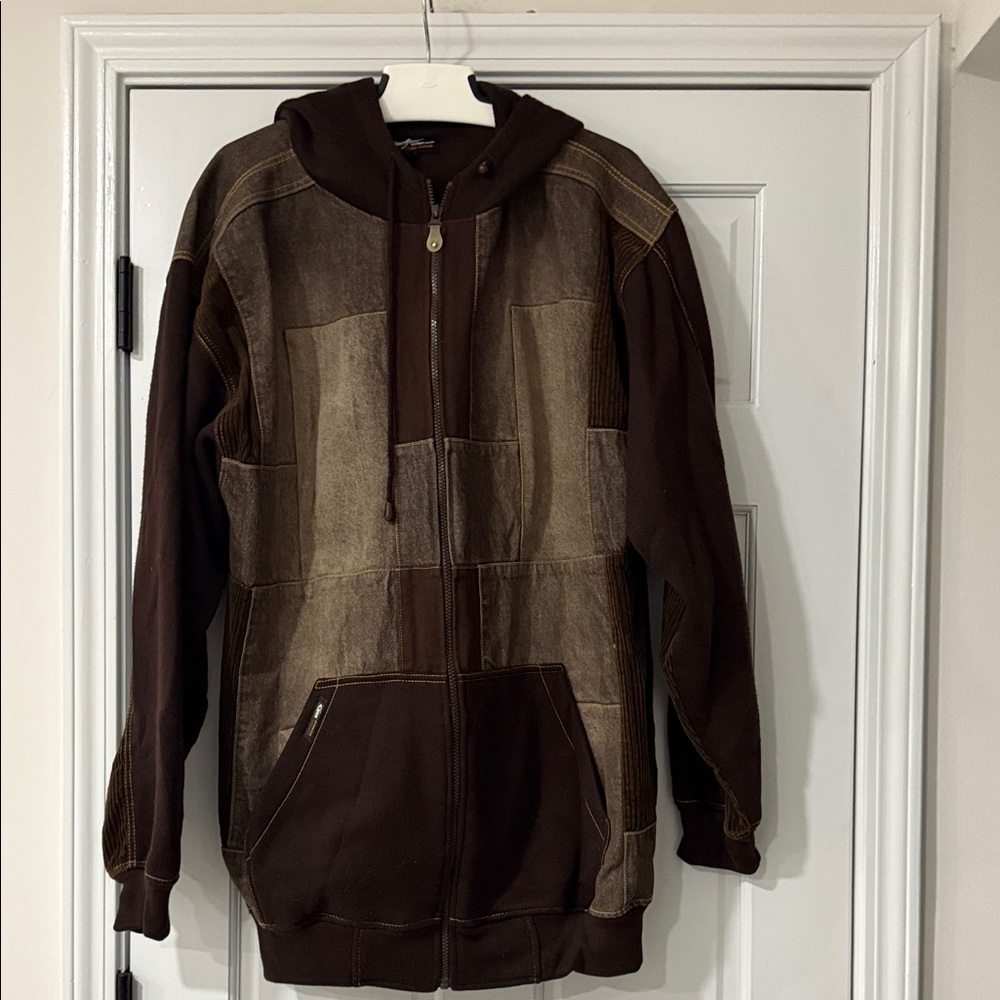 Koman Patchwork Corduroy Hoodie Jacket Oversized Sport Hip Hop Rap Size XL Y2K